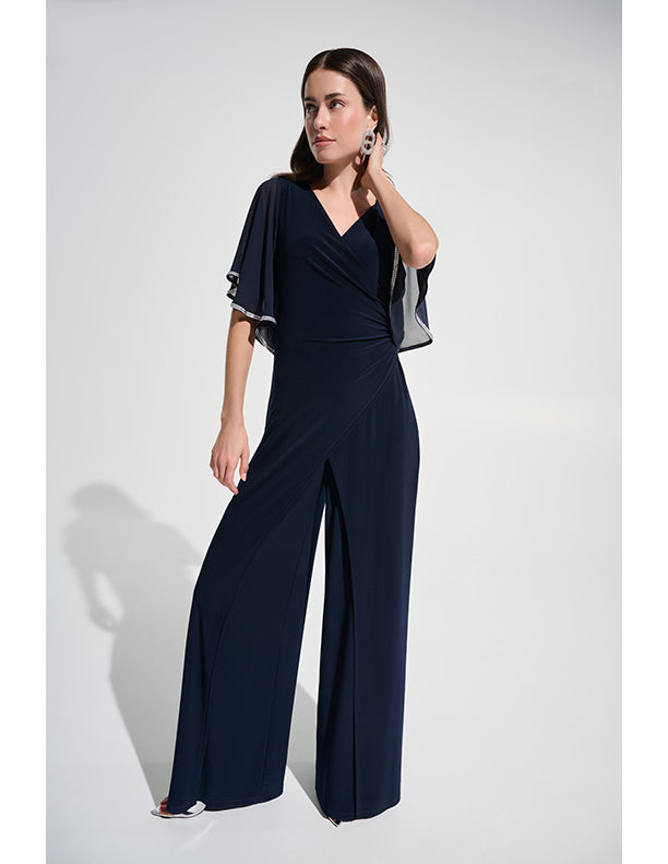 Joseph Ribkoff Signature |Silky Knit Wrap Wide Leg Jumpsuit With