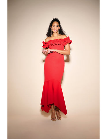 Joseph Ribkoff Off-The-Shoulder Ruffle Gown