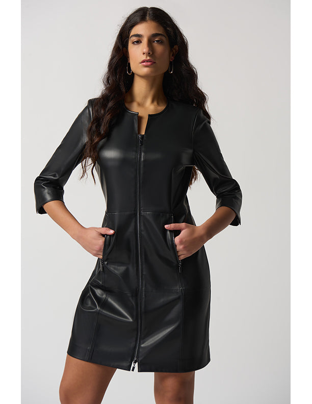 Joseph Ribkoff Faux-Leather A-Line Dress