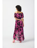 Joseph Ribkoff Floral Print Chiffon Off-Shoulder Pleated Dress