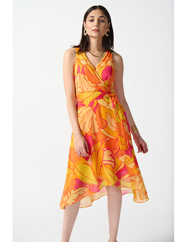 Joseph Ribkoff Chiffon Tropical Print Fit and Flare Dress