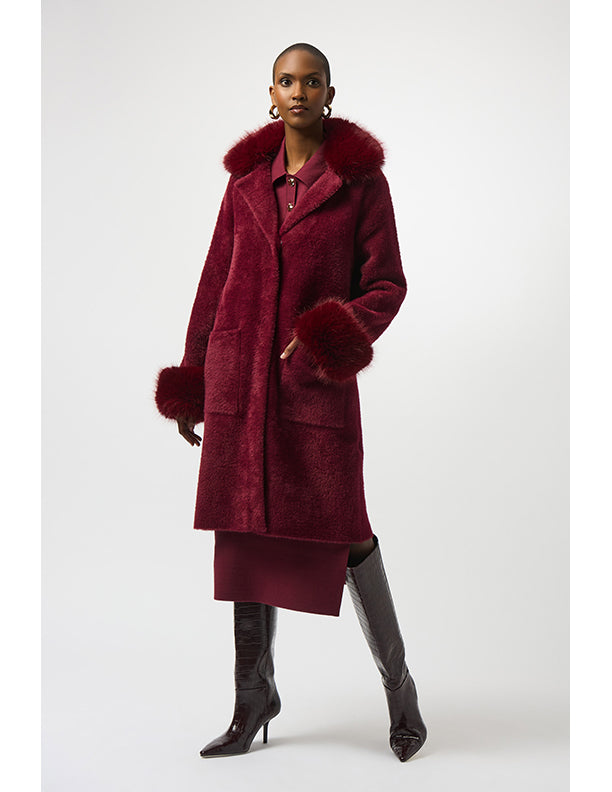 Joseph Ribkoff Feather Yarn and Faux Fur Sweater Coat