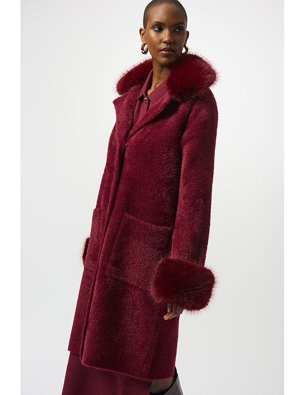 Joseph Ribkoff Feather Yarn and Faux Fur Sweater Coat
