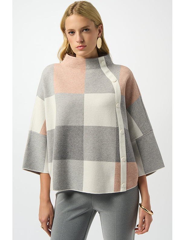 Joseph Ribkoff Plaid Jacquard Sweater Knit Top