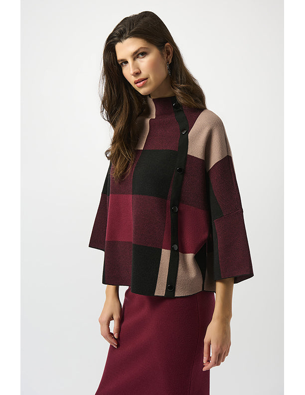 Joseph Ribkoff Plaid Jacquard Sweater Knit Top