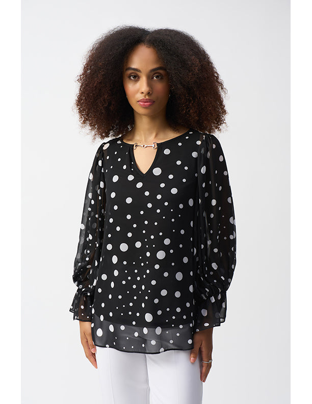 Joseph Ribkoff Chiffon Dot Print Boxy Top