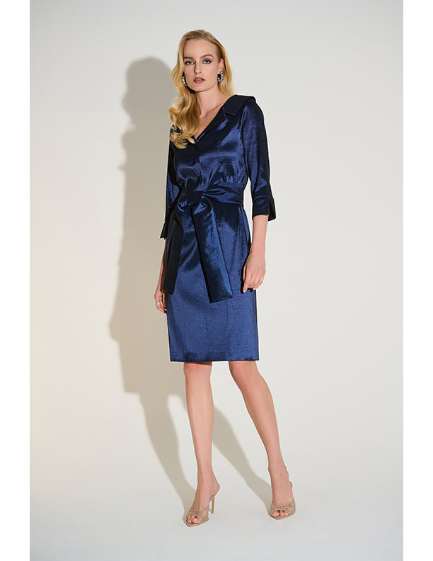 Joseph Ribkoff Signature | Stretch Taffeta Sheath Dress with Sash Belt