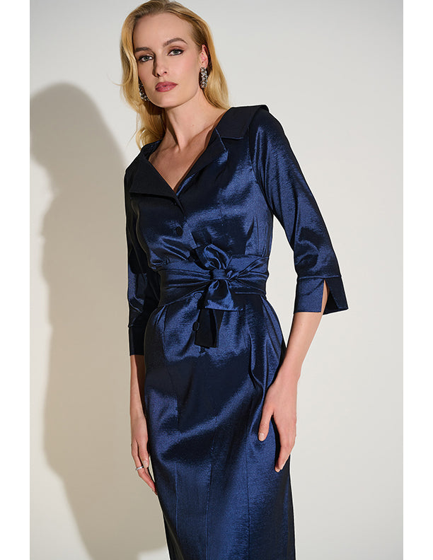 Joseph Ribkoff Signature | Stretch Taffeta Sheath Dress with Sash Belt