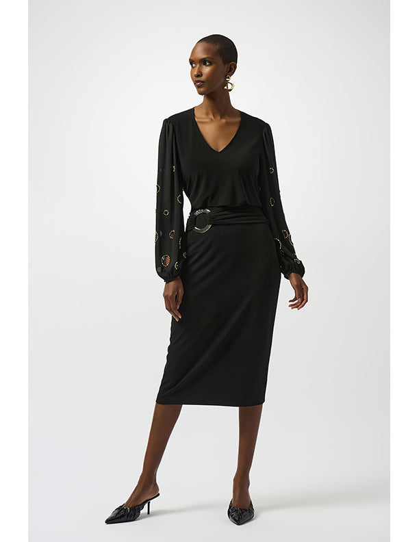 Joseph Ribkoff Silky Knit & Georgette Top With Sleeve Beading