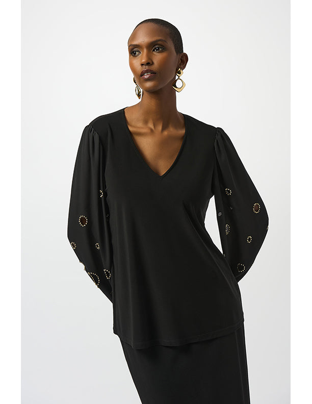 Joseph Ribkoff Silky Knit & Georgette Top With Sleeve Beading