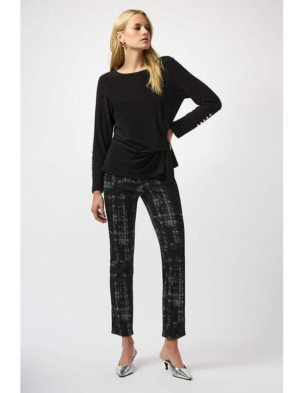 Joseph Ribkoff Jacquard Sweater Plaid Print Pull-On Pants