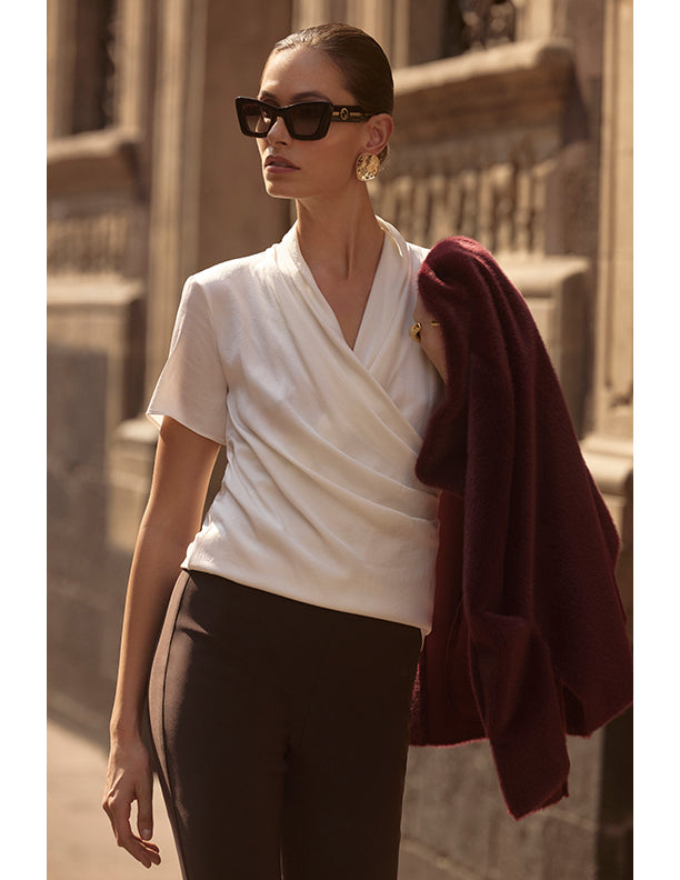 Joseph Ribkoff Recycled Satin And Silky Knit Wrap Top