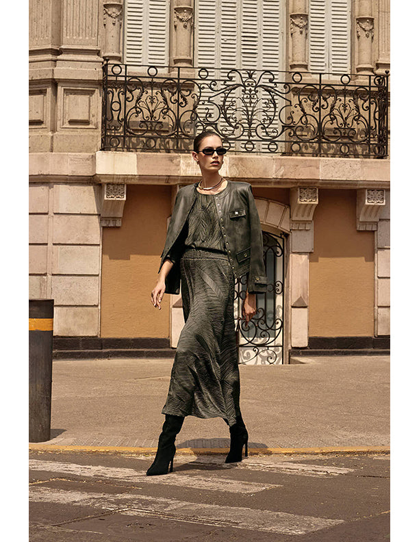 Joseph Ribkoff  Pleated Satin Long Flared Skirt