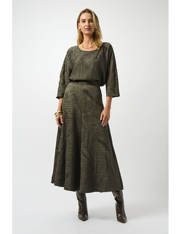 Joseph Ribkoff  Pleated Satin Long Flared Skirt
