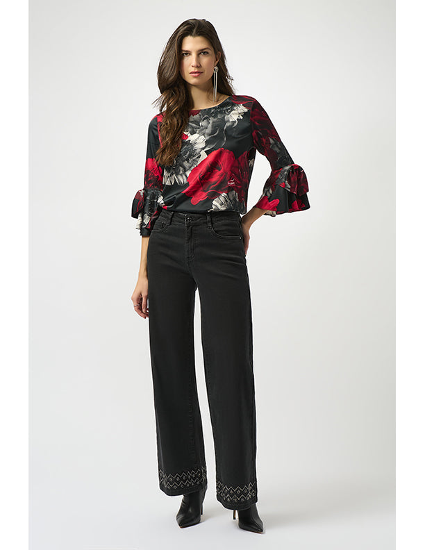Joseph Ribkoff Recycled Satin Floral Print Straight Top