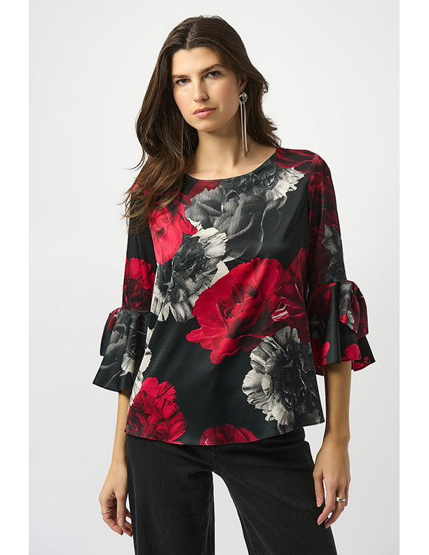 Joseph Ribkoff Recycled Satin Floral Print Straight Top