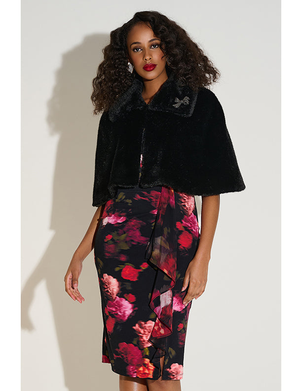 Joseph Ribkoff Signature | Faux Fur Cape with Crystal Brooch