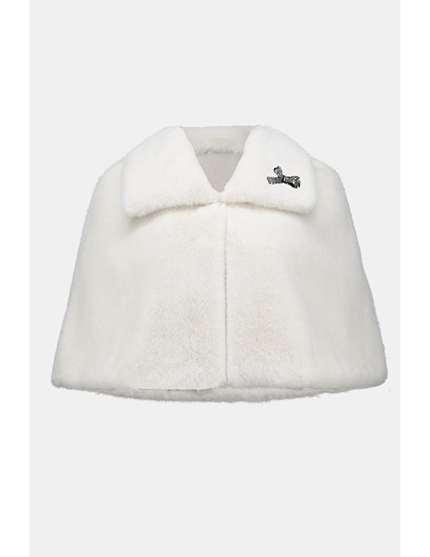Joseph Ribkoff Signature | Faux Fur Cape with Crystal Brooch