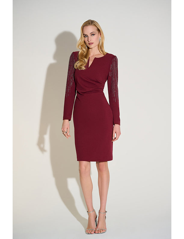 Joseph Ribkoff Signature | Scuba Crepe Sheath Dress With Embellished Sleeves