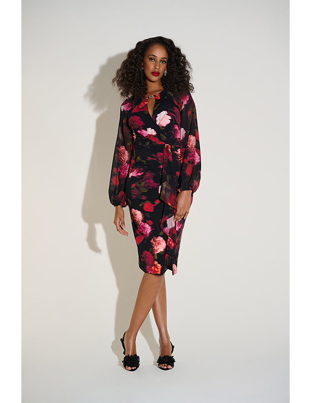 Joseph Ribkoff Signature | Silky Knit & Chiffon Floral Sheath Dress