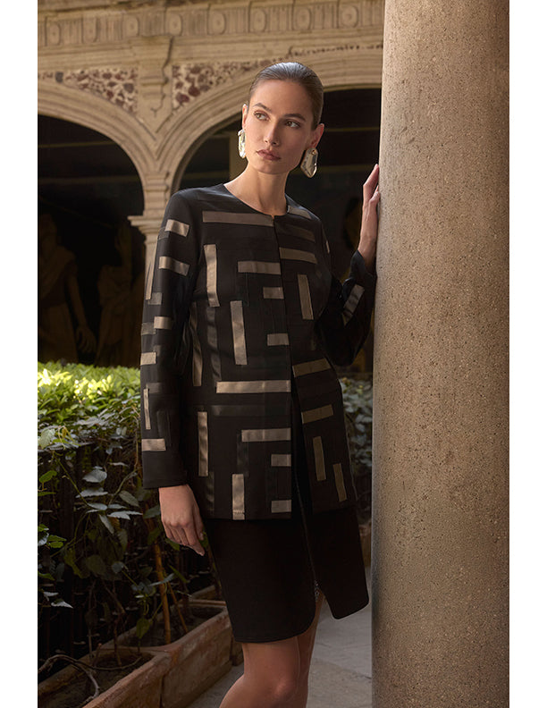 Joseph Ribkoff Scuba & Leatherette Collarless Jacket