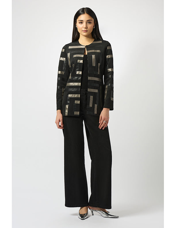 Joseph Ribkoff Scuba & Leatherette Collarless Jacket