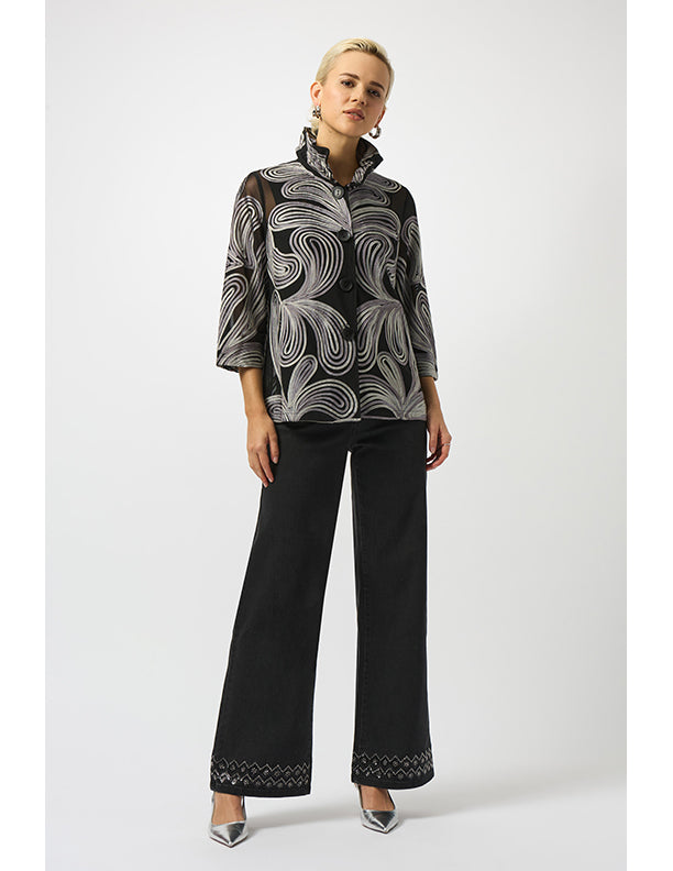 Joseph Ribkoff Embroidered Mesh Straight Jacket