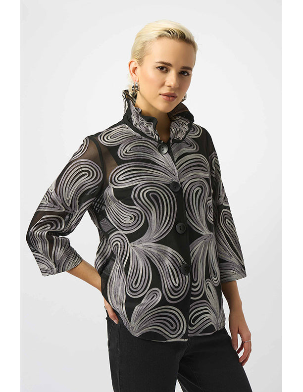 Joseph Ribkoff Embroidered Mesh Straight Jacket