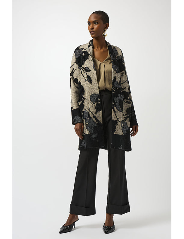 Joseph Ribkoff Abstract Jacquard Sweater Knit Long Cardigan