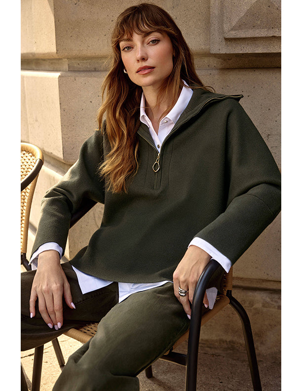 Joseph Ribkoff Sweater Knit Boxy Pullover With Zipped Collar