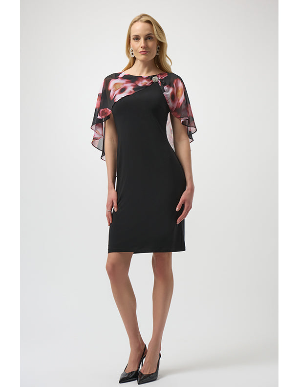 Joseph Ribkoff Recycled Floral Chiffon & Silky Knit Layered Dress