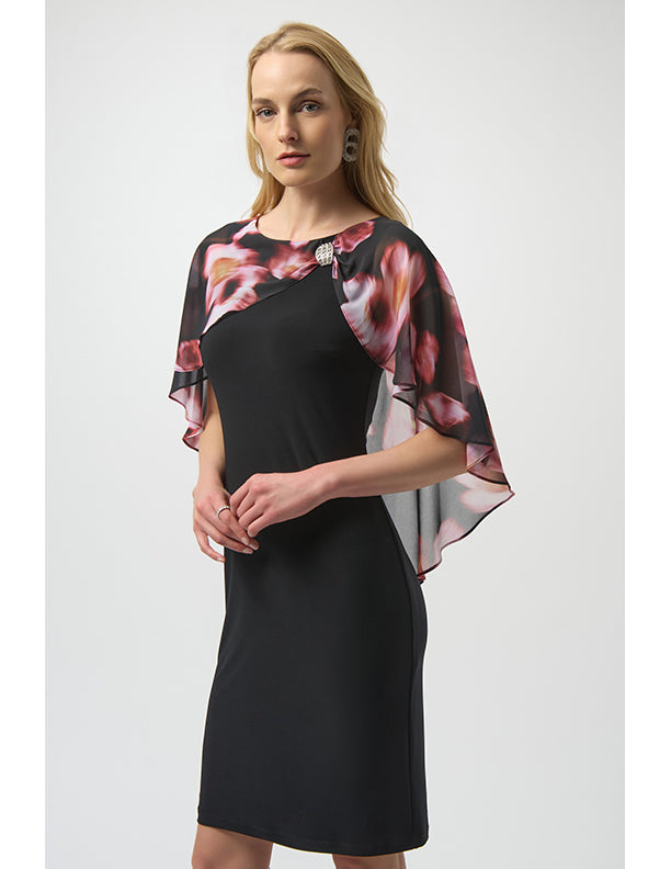 Joseph Ribkoff Recycled Floral Chiffon & Silky Knit Layered Dress