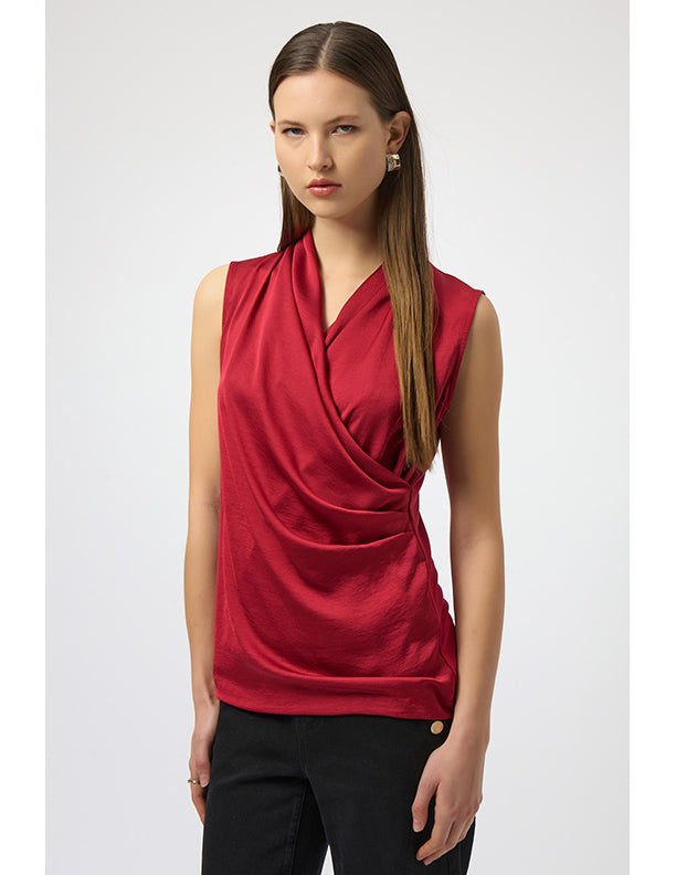 Joseph Ribkoff Recycled Satin & Silky Knit Sleeveless Wrap Top