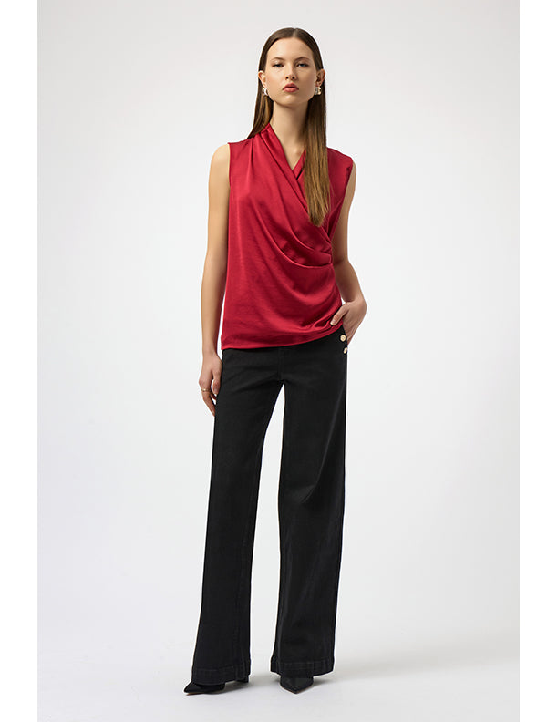 Joseph Ribkoff Recycled Satin & Silky Knit Sleeveless Wrap Top