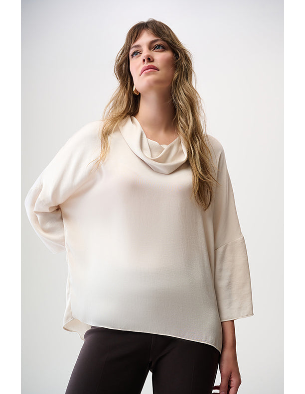 Joseph Ribkoff Recycled Satin Boxy Tunic with Cowl Collar