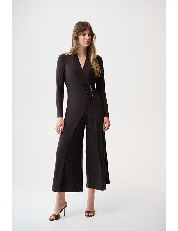 Joseph Ribkoff Silky Knit Wide Leg Wrap Jumpsuit with Ornament Detail