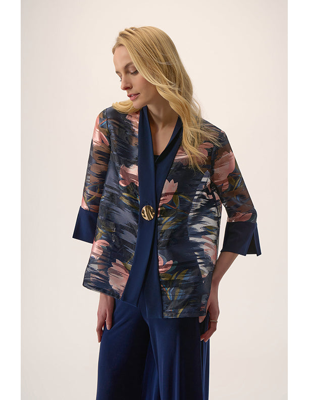 Joseph Ribkoff Signature | Jacquard Organza Floral Print Swing Jacket