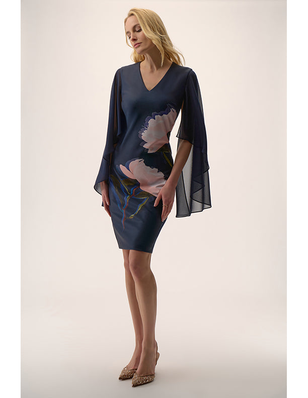 Joseph Ribkoff Signature | Silky Knit & Chiffon Floral Placement Sheath Dress