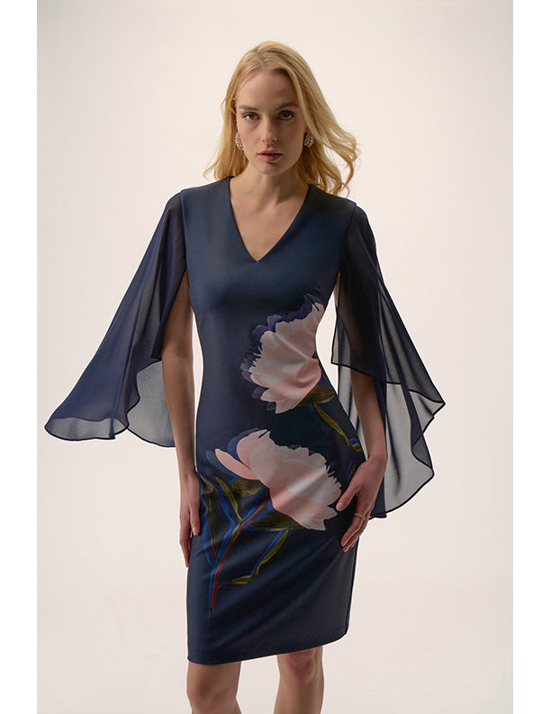 Joseph Ribkoff Signature | Silky Knit & Chiffon Floral Placement Sheath Dress