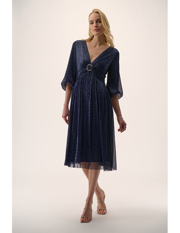 Joseph Ribkoff Signature | Sparkle Mesh Plissé Fit and Flare Midi Dress