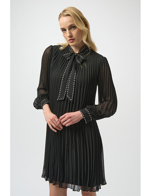Joseph Ribkoff Pleated Chiffon Aline Dress with Neck Tie