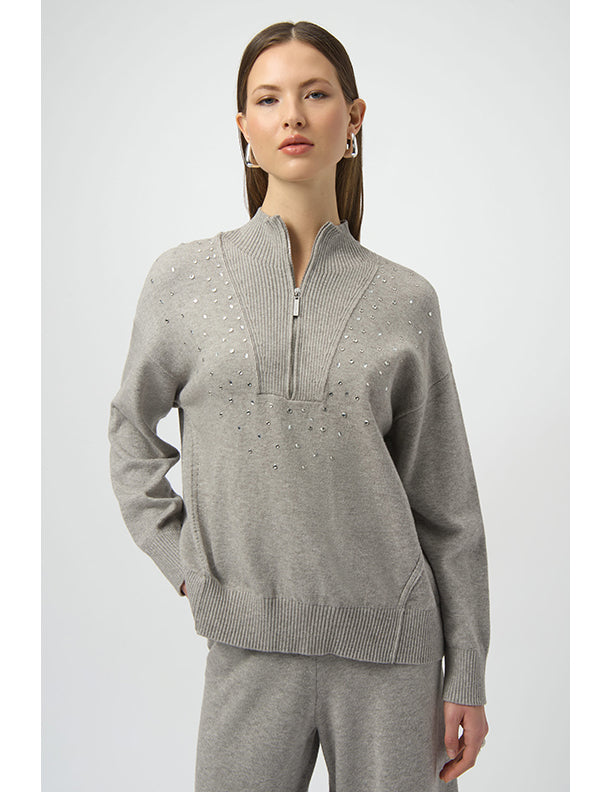 Joseph Ribkoff Sweater Knit Mock Neck Pullover with Rhinestones