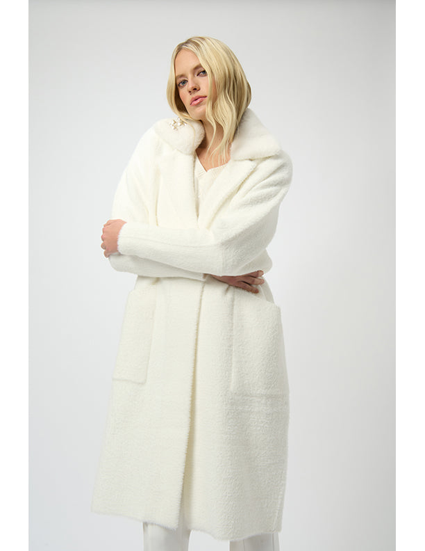 Joseph Ribkoff Feather Yarn and Faux Fur Sweater Coat