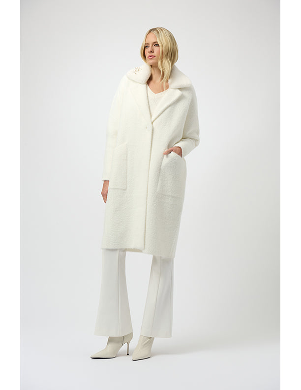 Joseph Ribkoff Feather Yarn and Faux Fur Sweater Coat