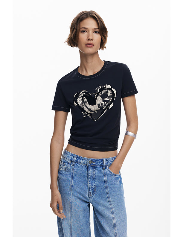 Desigual Newspaper heart T-shirt