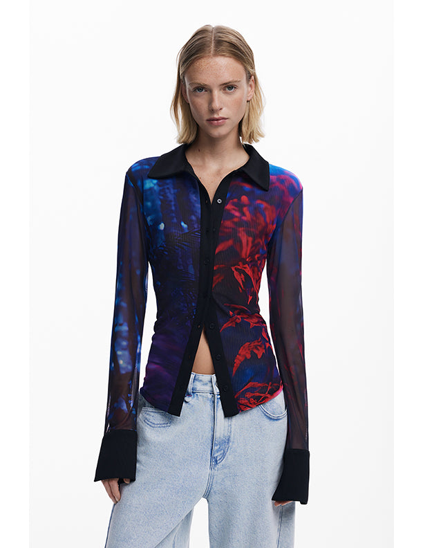Desigual Buttoned chiffon T-shirt