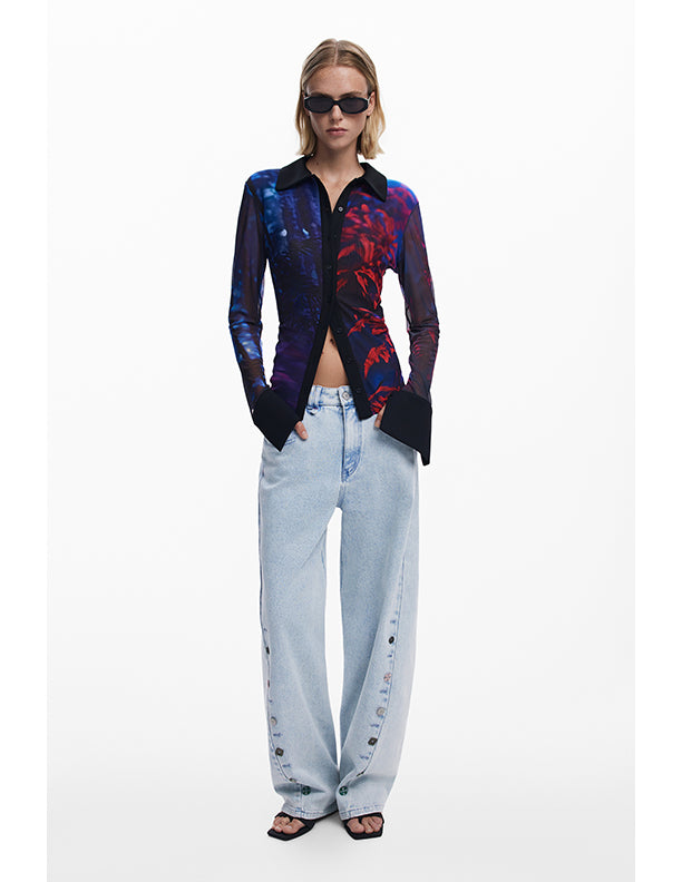 Desigual Buttoned chiffon T-shirt