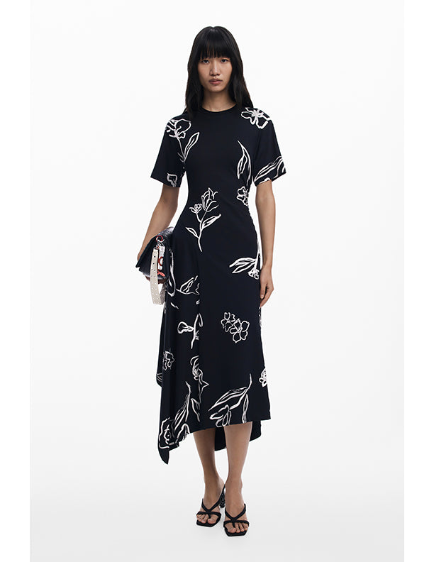 Desigual Asymmetric dress with floral strokes