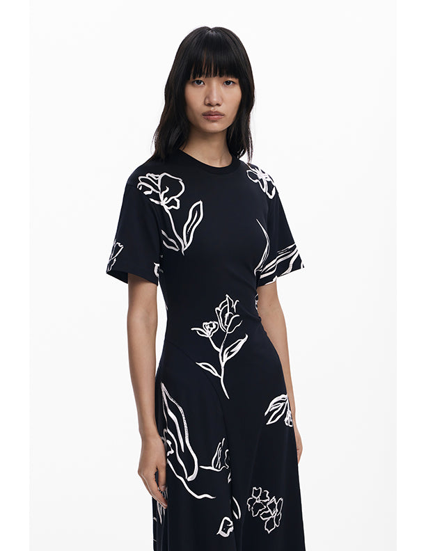 Desigual Asymmetric dress with floral strokes