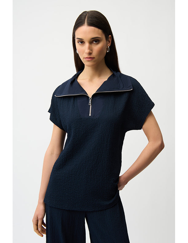 Joseph Ribkoff Seersucker Boxy Top With Memory Collar